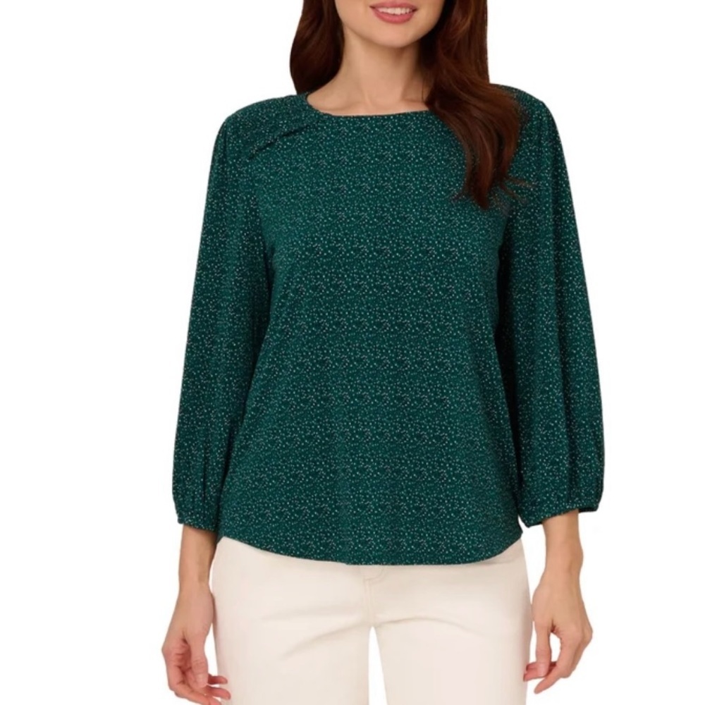 Adrianna Papell Green Blouse with Textured Design